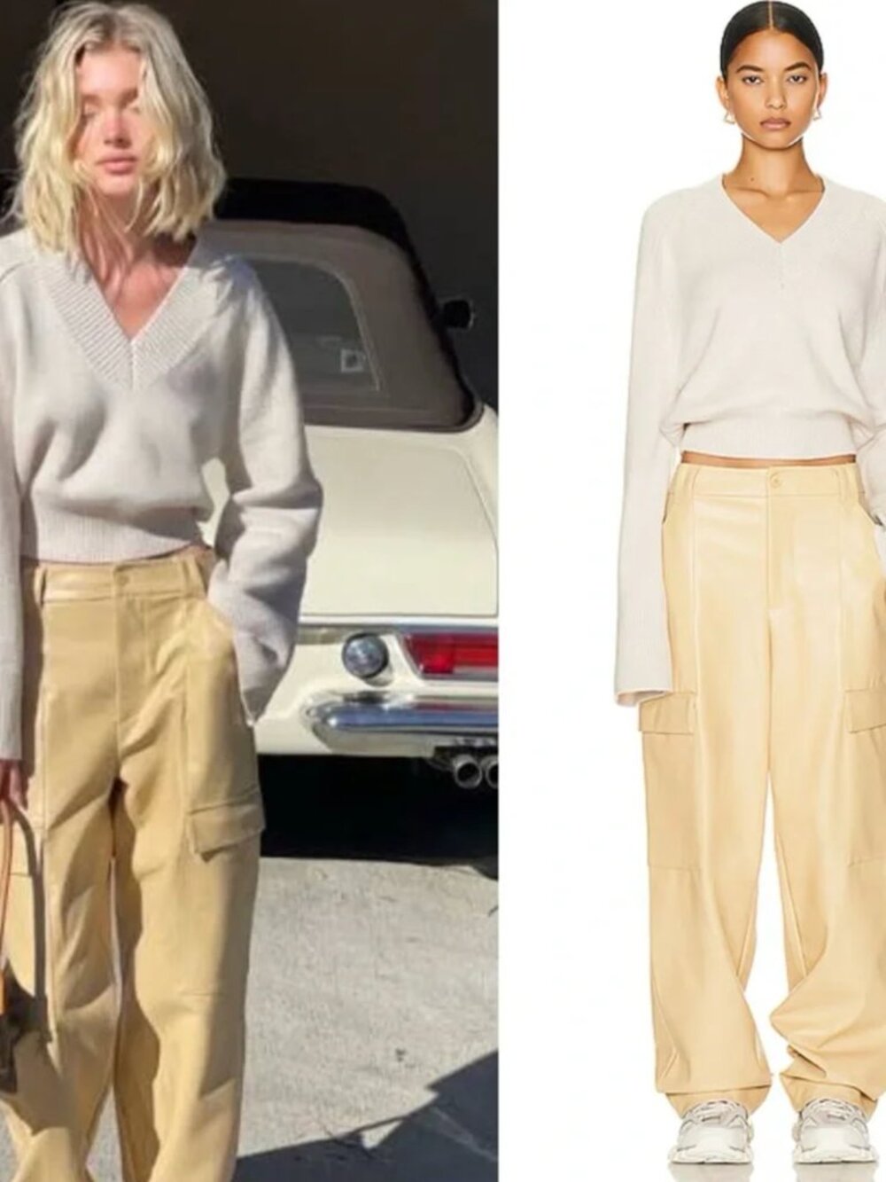 Helsa Talena V-Neck Sweater – Light Oat, Small